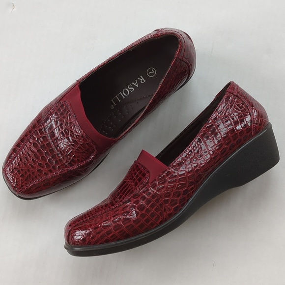 Rasolli Patent Leather Crocodile Print Wedge Slip On Loafer 7 Red - Picture 8 of 16